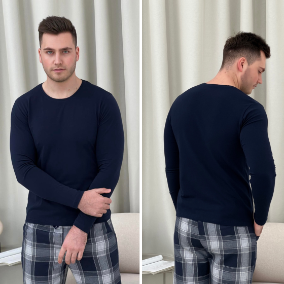 Мужской лонгслив однотонный для дома и сна хлопковый повседневный COSY “HH” Синий 3XL Одесса