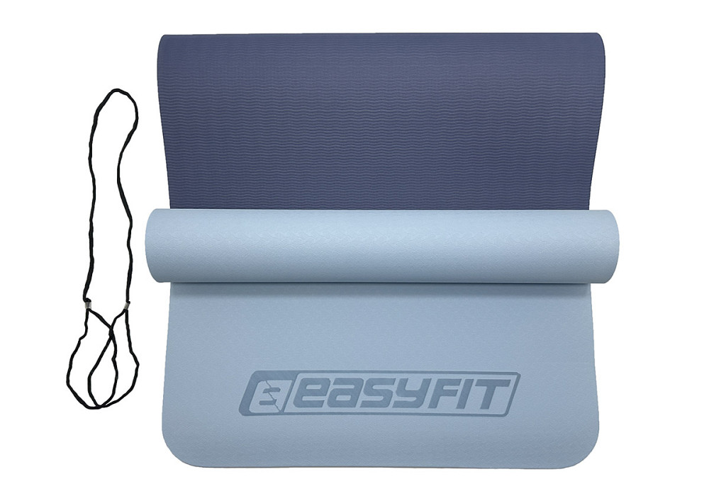 EasyFit Килимок для йоги та фітнесу EasyFit TPE+TC 6 мм двошаровий блакитний-синій Коломыя - изображение 5