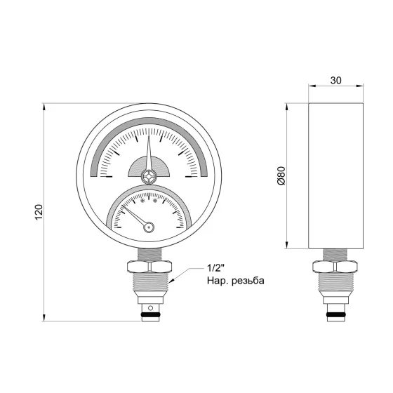 Термоманометр Thermo Alliance Standart 80 мм 1/2", нижнє під'єднання SD17210B Київ