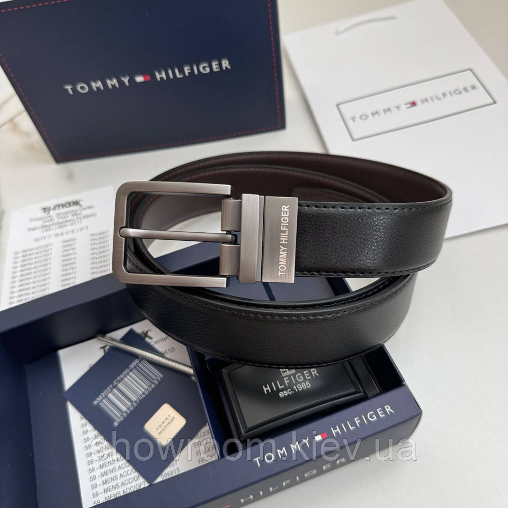 Чоловічий шкіряний ремінь із двома пряжками TH (067) Київ - фото 8