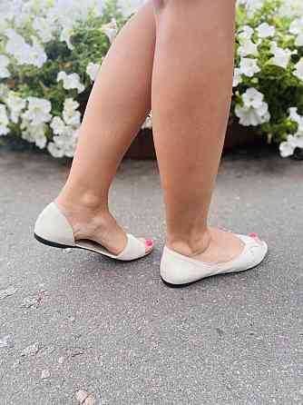 Ника Балетки жіночі бежеві з натуральної шкіри з відкритим носком VSN Ніка весна-літо / Модні б Коломия