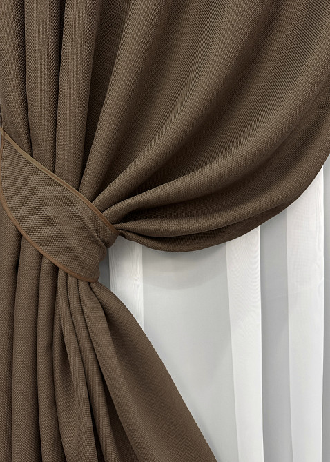 Комплект готових штор VR-Textil Льон-блекаут Льон Мішковина № 277ш Коричневий 100х270см 2 шт (31-023) Київ - фото 5