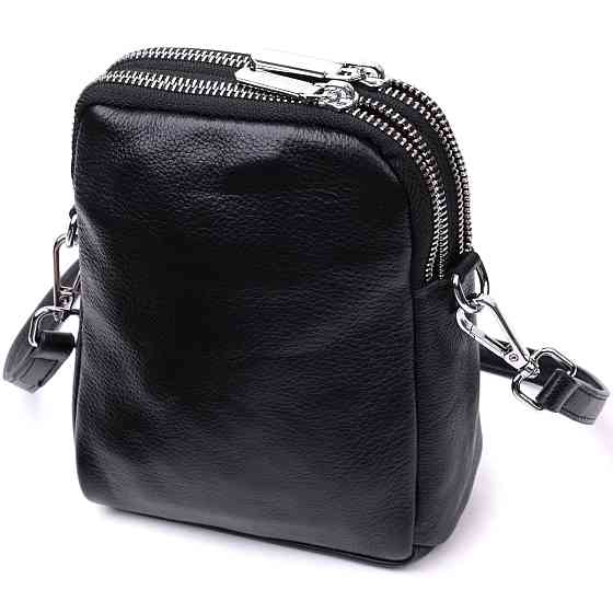 Вертикальна невелика сумка для жінок на два відділення з натуральної шкіри Vintage 22399 Чорна Київ