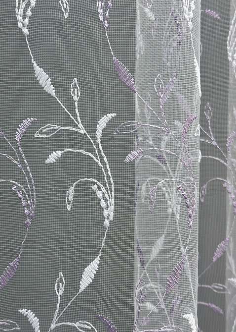 Тюль фатин с вышивкой и люрексом цвет белый с сиреневым 1653т Киев - изображение 5