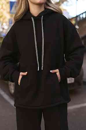 Жіночий теплий костюм двойка вільного крою тринитка на флісі Чорний Одеса