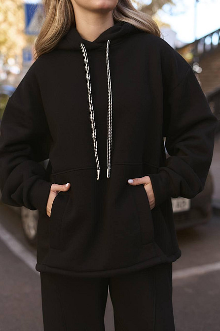 Жіночий теплий костюм двойка вільного крою тринитка на флісі Чорний Одеса - фото 6