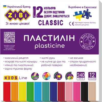 Пластилін ZiBi Classic 12 кольорів 240 г (ZB.6233) Вінниця