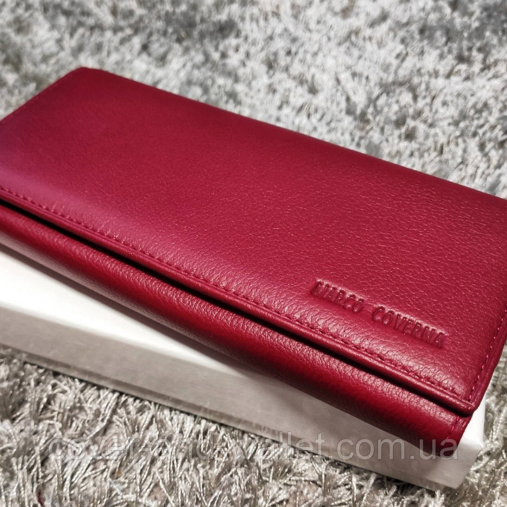 Бордовый женский кожаный кошелек на магнитах с кредитницей Marco Coverna Киев - изображение 2