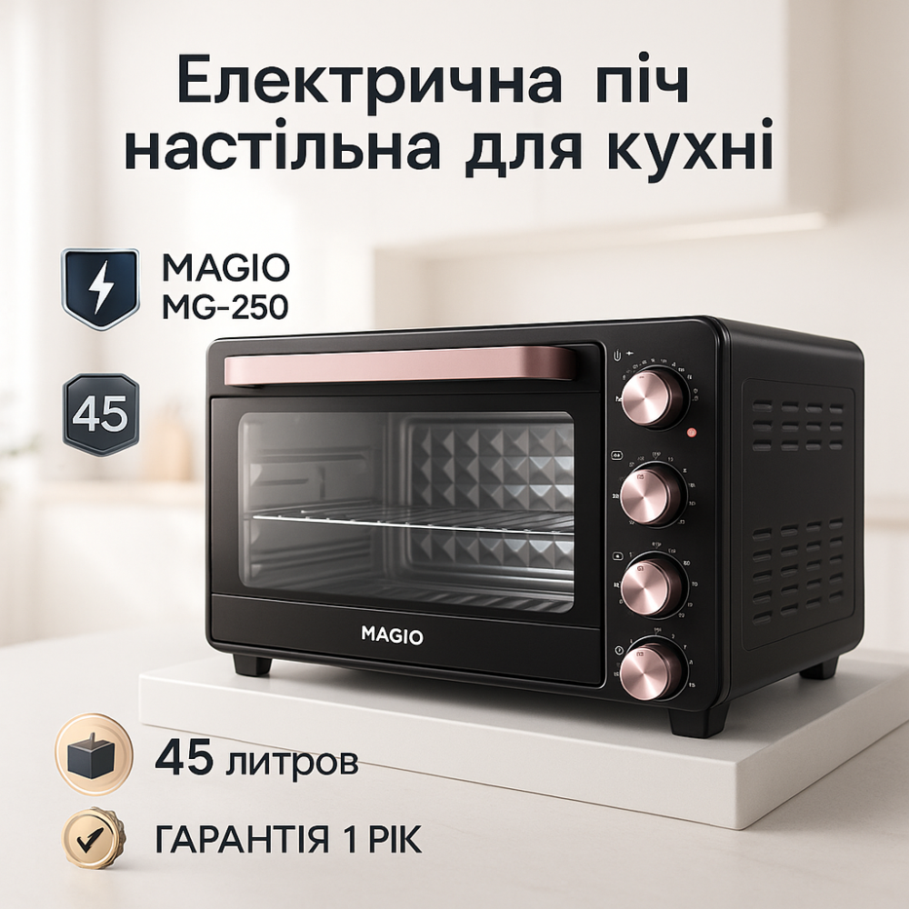 Духовка багатофункціональна MAGIO MG-250 45 л, Електродуховка для випічки з конвекцією JG-33 Львів - фото 7