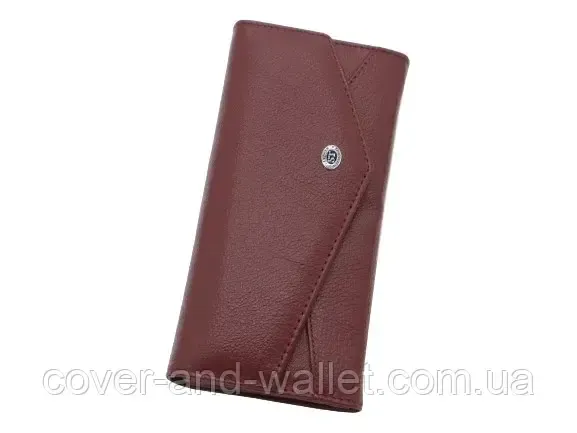 Тонкий женский кожаный кошелек с ассиметричным клапаном бордового цвета ST Leather 212 Киев - изображение 8