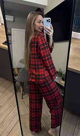 Женский домашний костюм двойка в клетку коттон XL Одесса