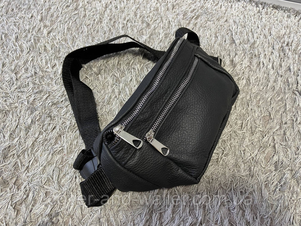 Кожаная мужская сумка бананка черного цвета Puos Киев - изображение 4