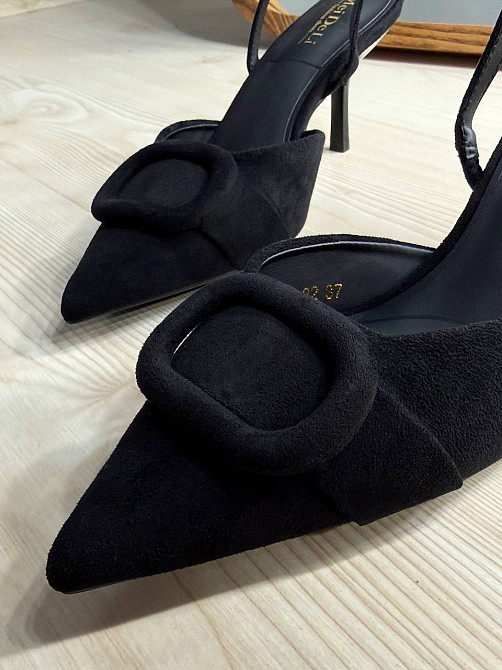 Туфли женские Meideli 566-22 slingback лодочки с пряжкой экозамша черные, 37, 23,5 см Киев - изображение 12