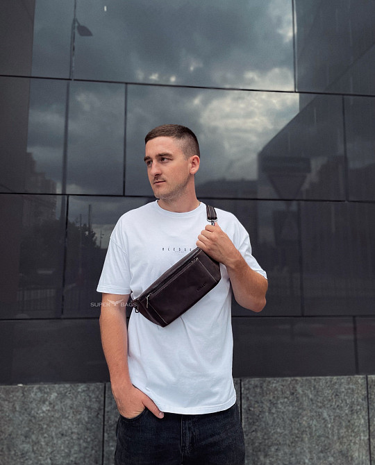 Сумка-бананка из кожи 24х11х8, мужской крези хорс для гаджетов на пояс CH-7371 коричневая Каменское - изображение 3