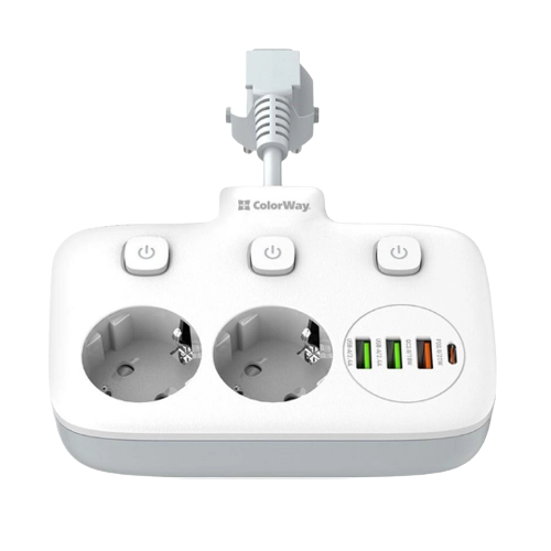 Фільтр мережевий 2 розетки/3USB-A/1Type-C CW-CHE24PDW ColorWay Житомир