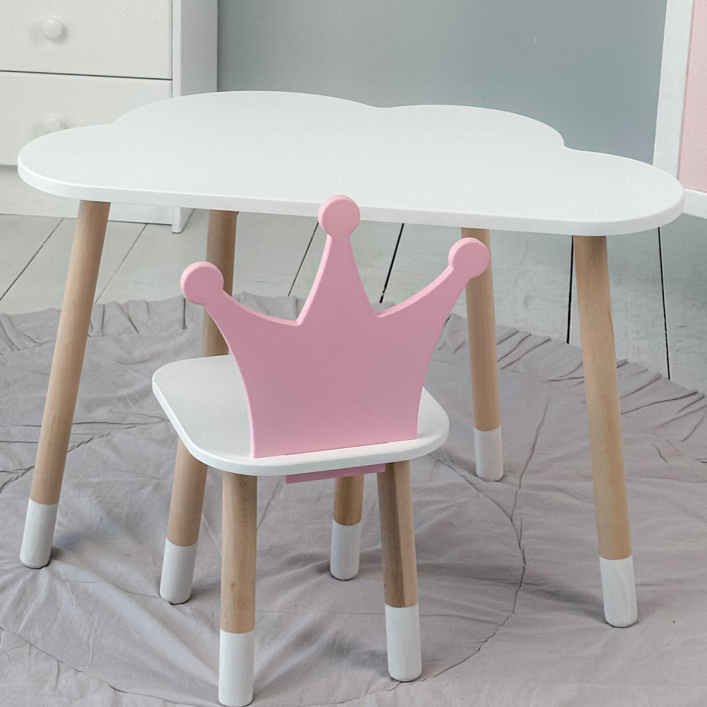 Дитячий стіл білий хмарка і стільчик корона дитячий рожевий. Дитячий білосніжний столик Київ - фото 10