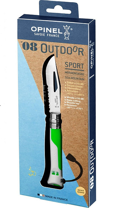 Складаний Ніж спеціального призначення + свисток Opinel No.8 "Outdoor Fluo" Green (002319) Нержавіюча сталь Нововолинськ - фото 6