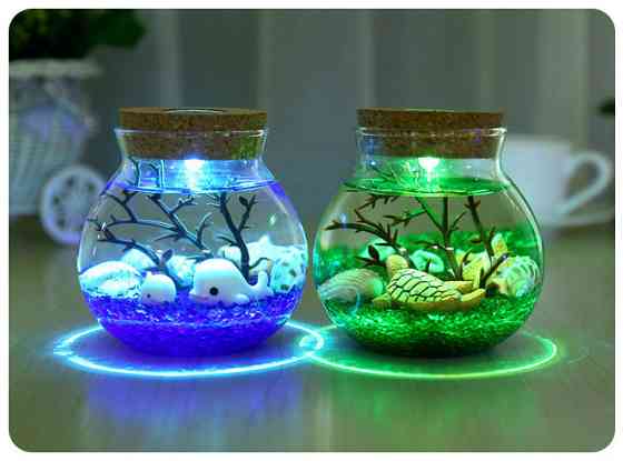 Ночник, Аквариум в банке ПУЛЬТ МУЛЬТИЦВЕТ, светящаяся бутылка, подарочный набор собери сам! СИНИЙ с дельфинами Кременчуг