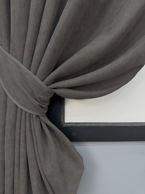 Комплект коротких штор VR-Textil Мікровелюр Petek YL № 1711ш Темно-сірий 130х170 см 2 шт (35-0456) Київ - фото 4