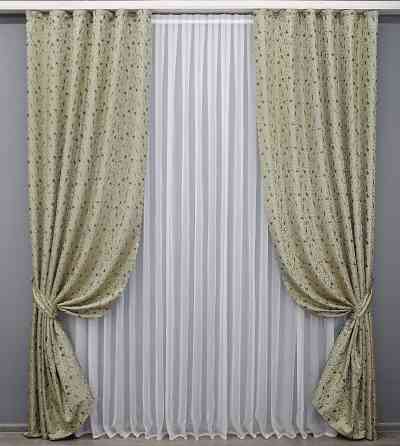 Комплект готових штор VR-Textil Жакард № 1585ш Бежевий 140х270 см 2 шт (33-0456) Киев