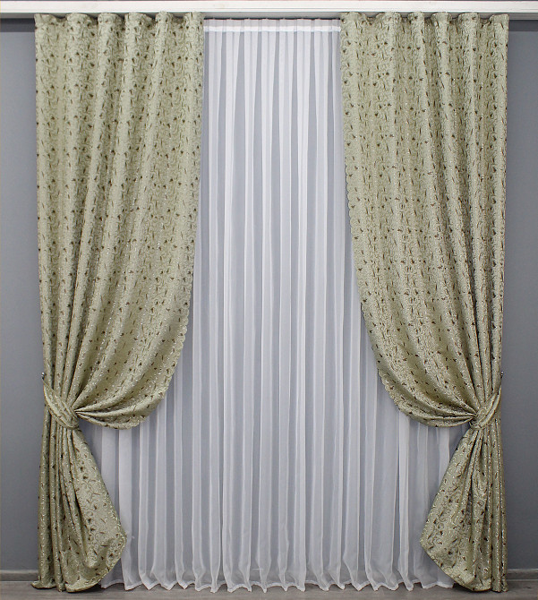 Комплект готових штор VR-Textil Жакард № 1585ш Бежевий 140х270 см 2 шт (33-0456) Киев - изображение 2