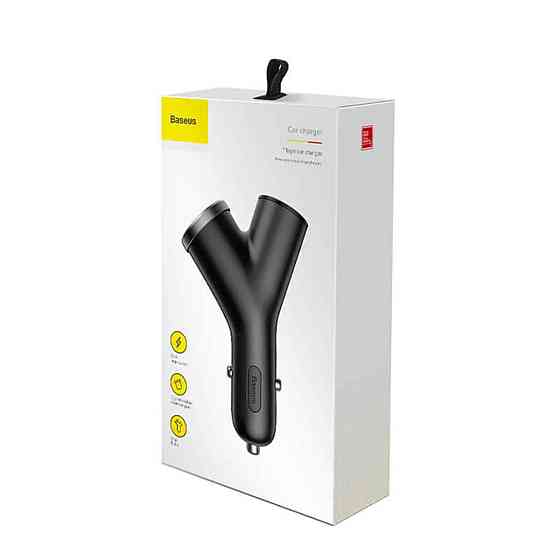 АЗП Baseus Y type dual USB+cigarette lighter extended car charger 3.1 A Black Київ