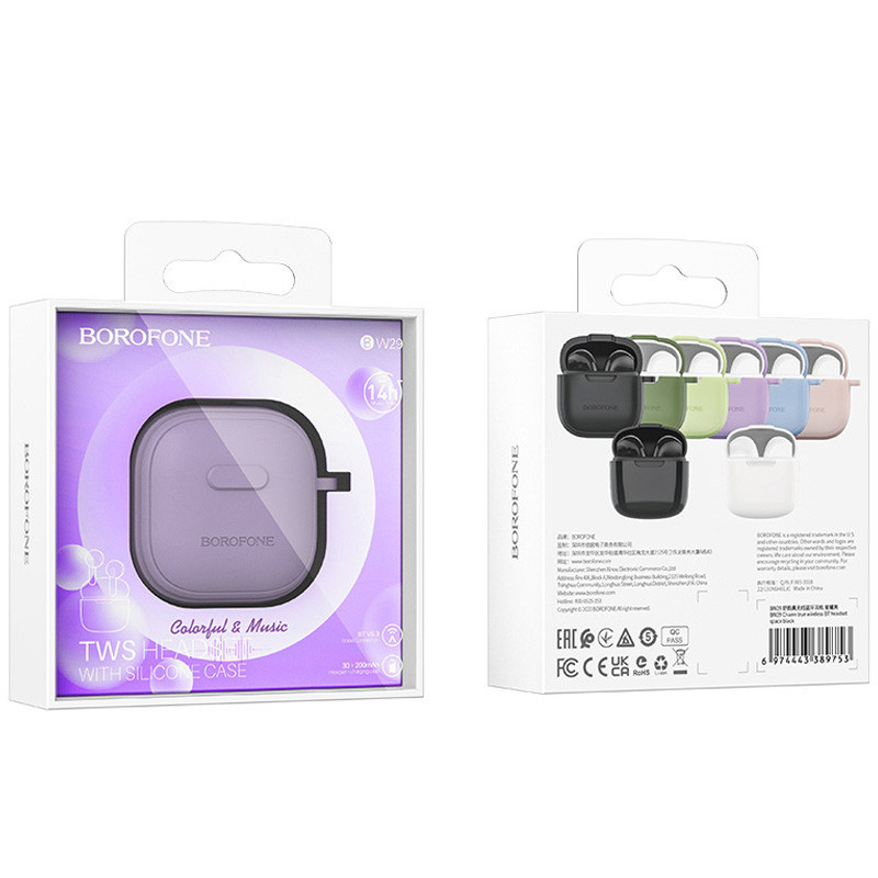 Бездротові навушники BOROFONE BW29 Charm true wireless BT headset Taro Purple Київ - фото 8