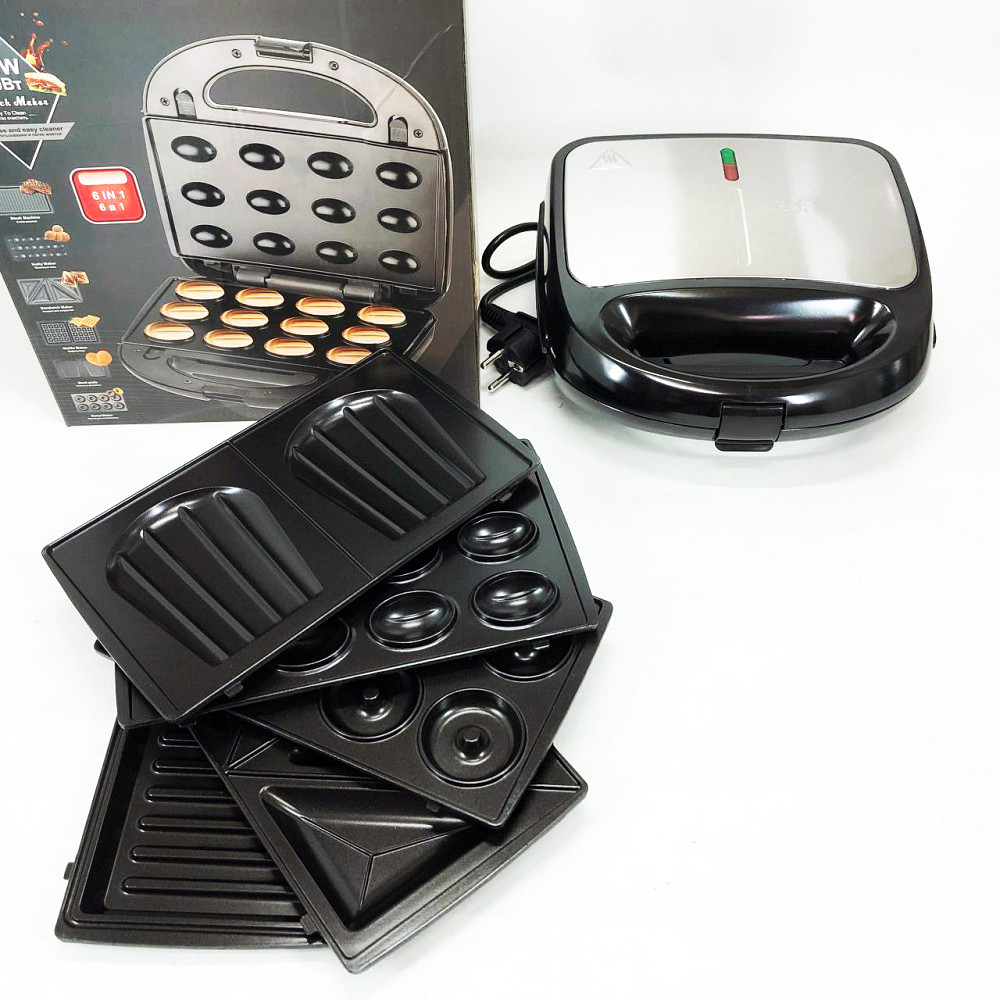 Бутербродниця зі змінними формами RAF R.541 6 в 1 850 Вт, Вафельниця зі змінними панелями гриль YL-13 Львів - фото 8