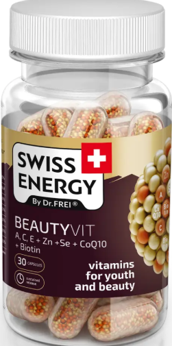 Вітаміни та мінерали для волосся Swiss Energy BEAUTYVIT ACE+Zn+Se+CoQ10+Biotin 30 капс Київ - фото 1