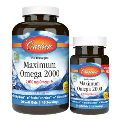 Жирные кислоты Carlson Омега Максимум 2000, Вкус Лимона, Maximum Omega 2000, 90+30 (CL17240) Винница