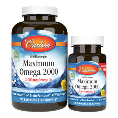 Жирные кислоты Carlson Омега Максимум 2000, Вкус Лимона, Maximum Omega 2000, 90+30 (CL17240) Винница - изображение 1