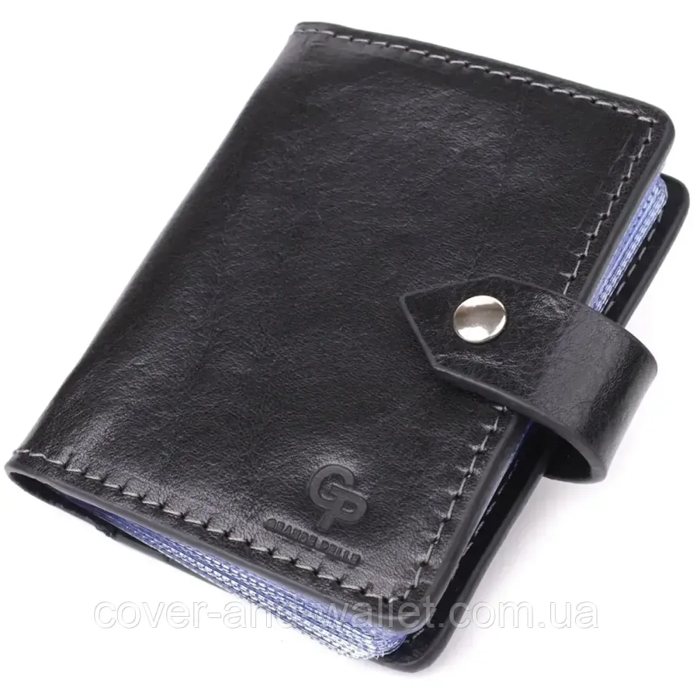 Компактна візитниця з італійської шкіри чорного кольору ручної роботи Grande Pelle Ricco Київ - фото 1