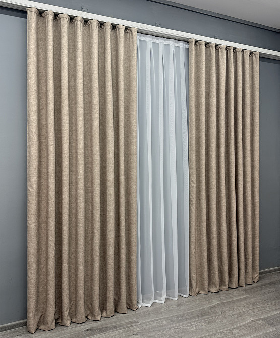 Комплект готовых штор VR-Textil Лен ALORA-TON № 1876ш Капучино 100х270см 2 шт (31-942) Киев - изображение 4