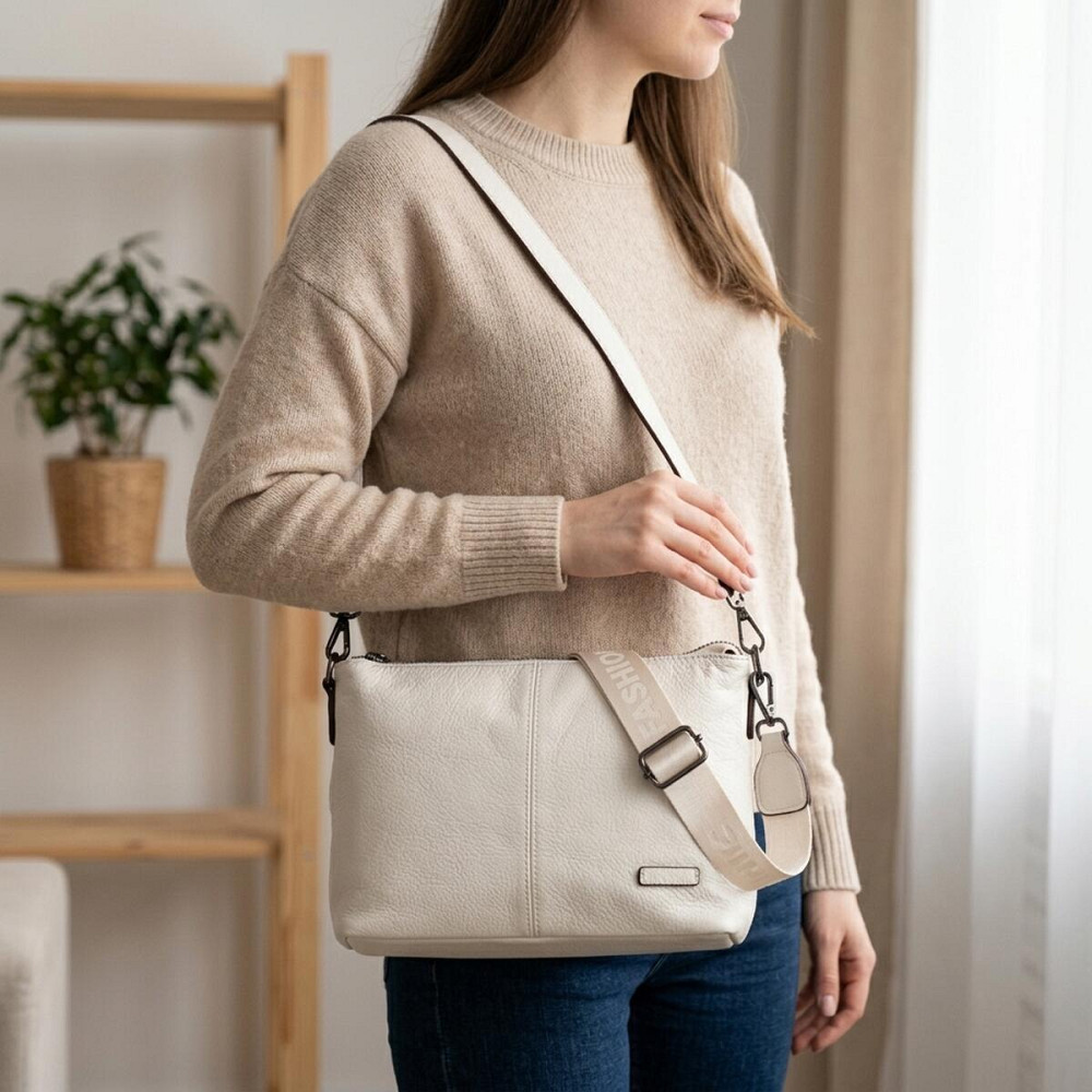 Прямокутна сумка жіноча з двома знімними ременями з натуральної шкіри Vintage 22377 Біла Київ - фото 12