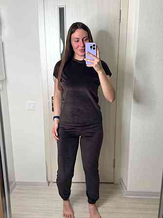 Женский домашний костюм тройка: футболка брюки + шорты плюш-велюр Темный шоколад, 42/44 Одесса