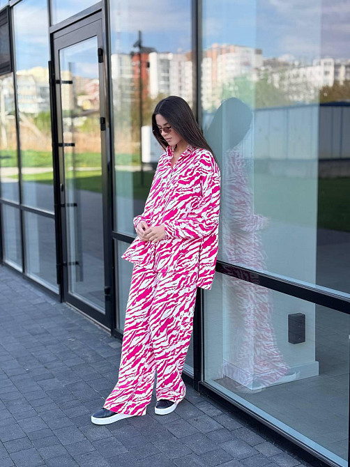 Костюм жіночий літній льон Малиновий Тваринні принти XS-S Харків - фото 3