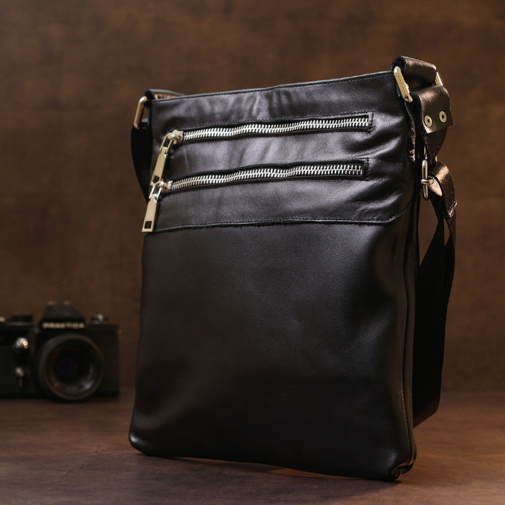 Шкіряна сумка через плече для чоловіків SHVIGEL 11602 Чорний Київ - фото 7