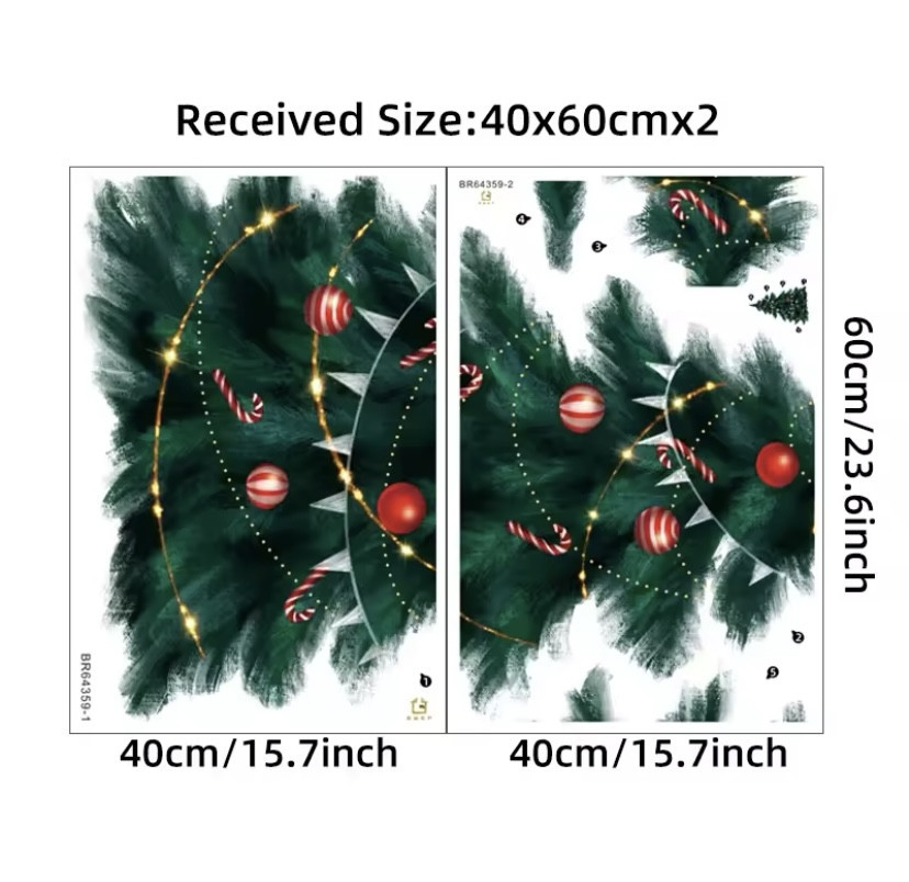 Наклейка новорічна на вікна Ялинка з кульками 95 на 63 см картина на 2-х листах розмірами 60на40см силікон зелений Київ - фото 6