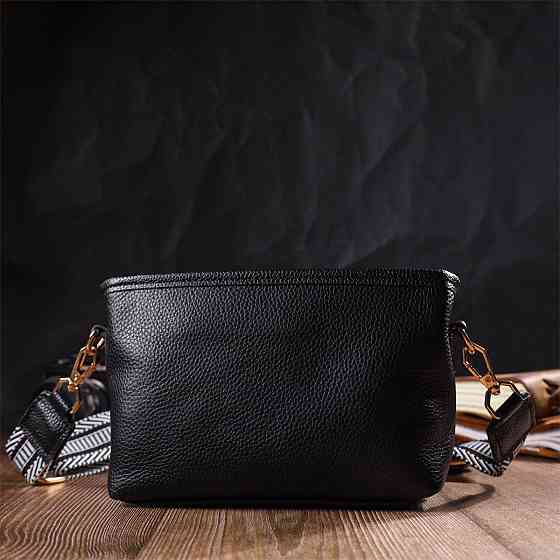 Невелика сумка на плече з натуральної шкіри 22080 Vintage Чорна Київ