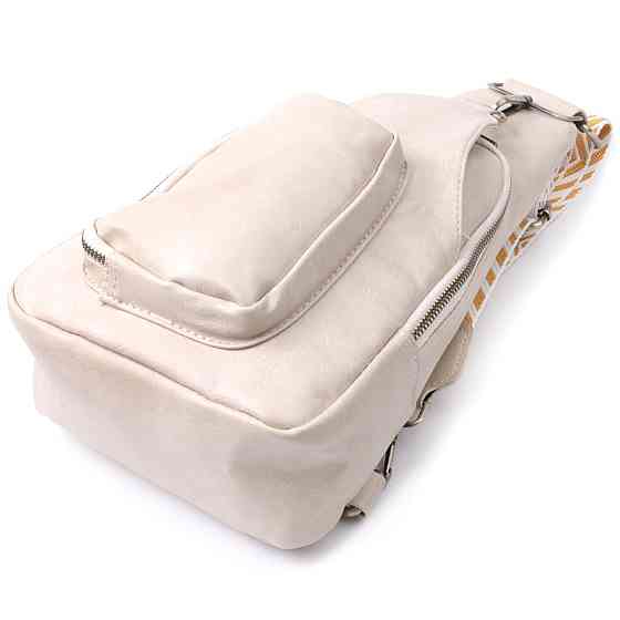 Стильная женская сумка из экокожи с акцентом на текстильную лямку Vintage 22774 Белый Киев