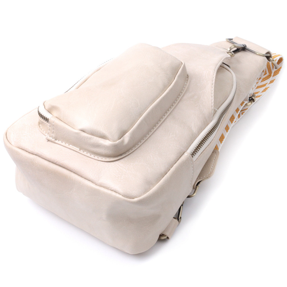 Стильная женская сумка из экокожи с акцентом на текстильную лямку Vintage 22774 Белый Киев - изображение 5