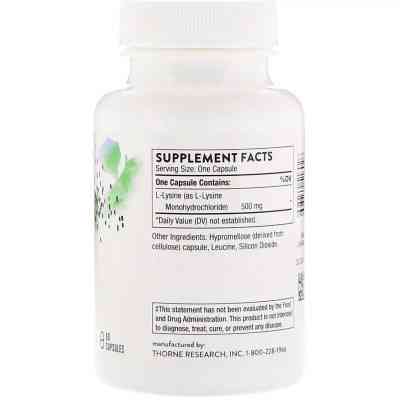 Аминокислота Thorne Research L-Лизин, L-Lysine, 60 капсул (THR-51602) Винница