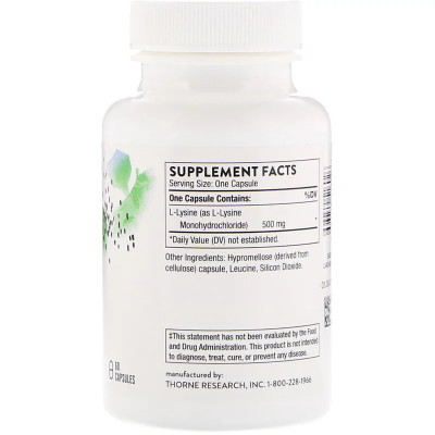 Аминокислота Thorne Research L-Лизин, L-Lysine, 60 капсул (THR-51602) Винница - изображение 2