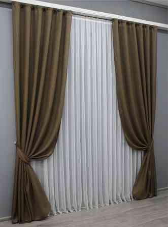 Комплект готовых штор VR-Textil Лен Мешковина № 1476ш Коричневый 150х270 см 2 шт (33-0792) Киев