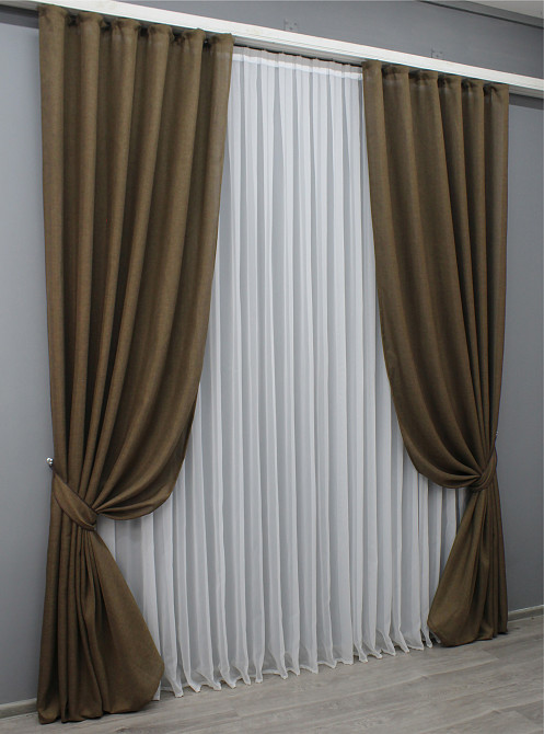 Комплект готовых штор VR-Textil Лен Мешковина № 1476ш Коричневый 150х270 см 2 шт (33-0792) Киев - изображение 3