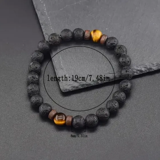 Браслет из лавы и тигрового глаза 8 мм — 19 см (унисекс) Киев