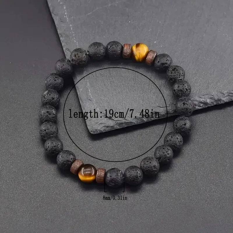 Браслет из лавы и тигрового глаза 8 мм — 19 см (унисекс) Киев - изображение 6