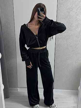 Жіночий повсякденний костюм із якісного велюру-двійка Чорний Одеса