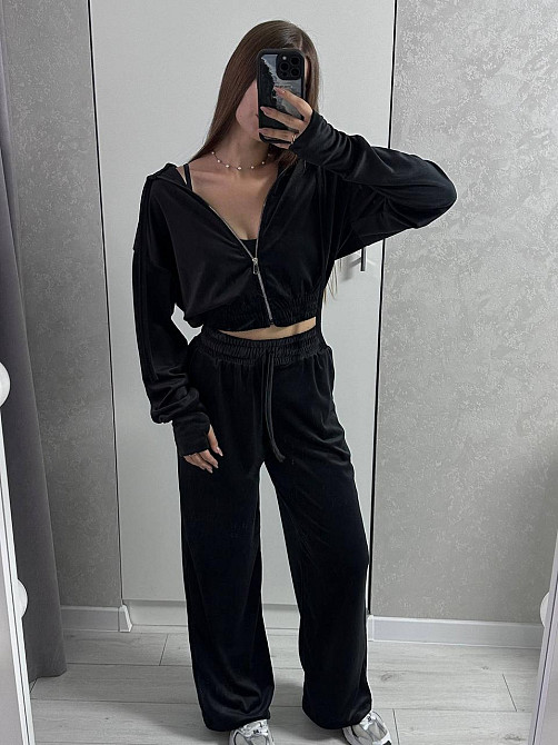 Жіночий повсякденний костюм із якісного велюру-двійка Чорний Одеса - фото 1