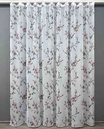 Тюль VR-Textil 1904т Flora Батист Білий із червоно-коричневим 300х270 см (40-242) Київ